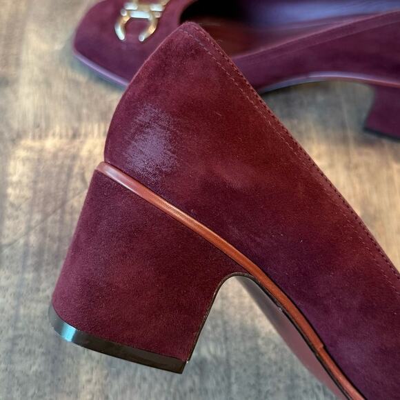 Salvatore Ferragamo Women’s Comiso Suede Leather Pump Chunky Heel Burgundy Sz 8 - Picture 9 of 13